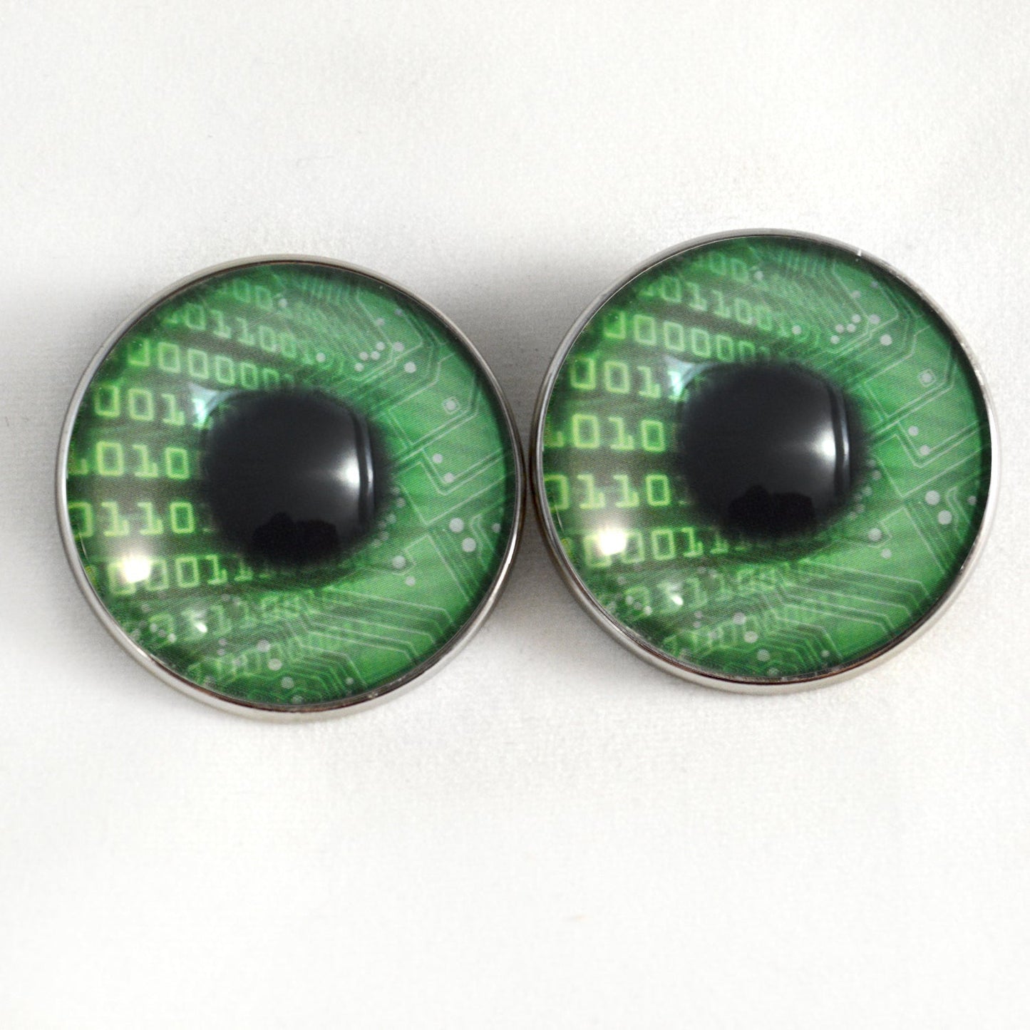 Green Code Cyberpunk Sew-On Button Glass Eyes