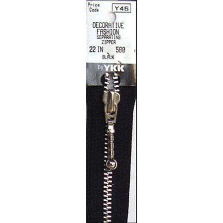 Aluminum Separating Zipper, YKK, Black 22in