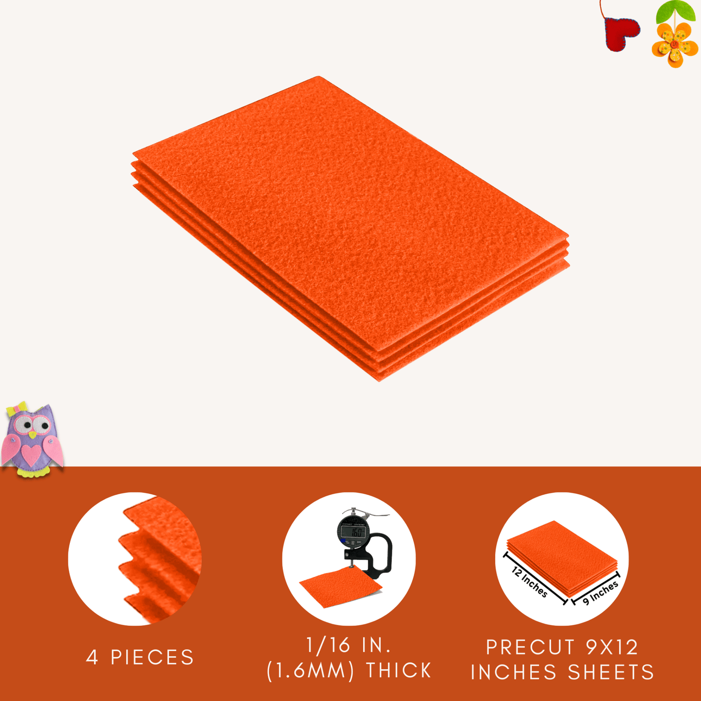 FabricLA Acrylic Felt 9"X12" Sheet Packs | Light Orange