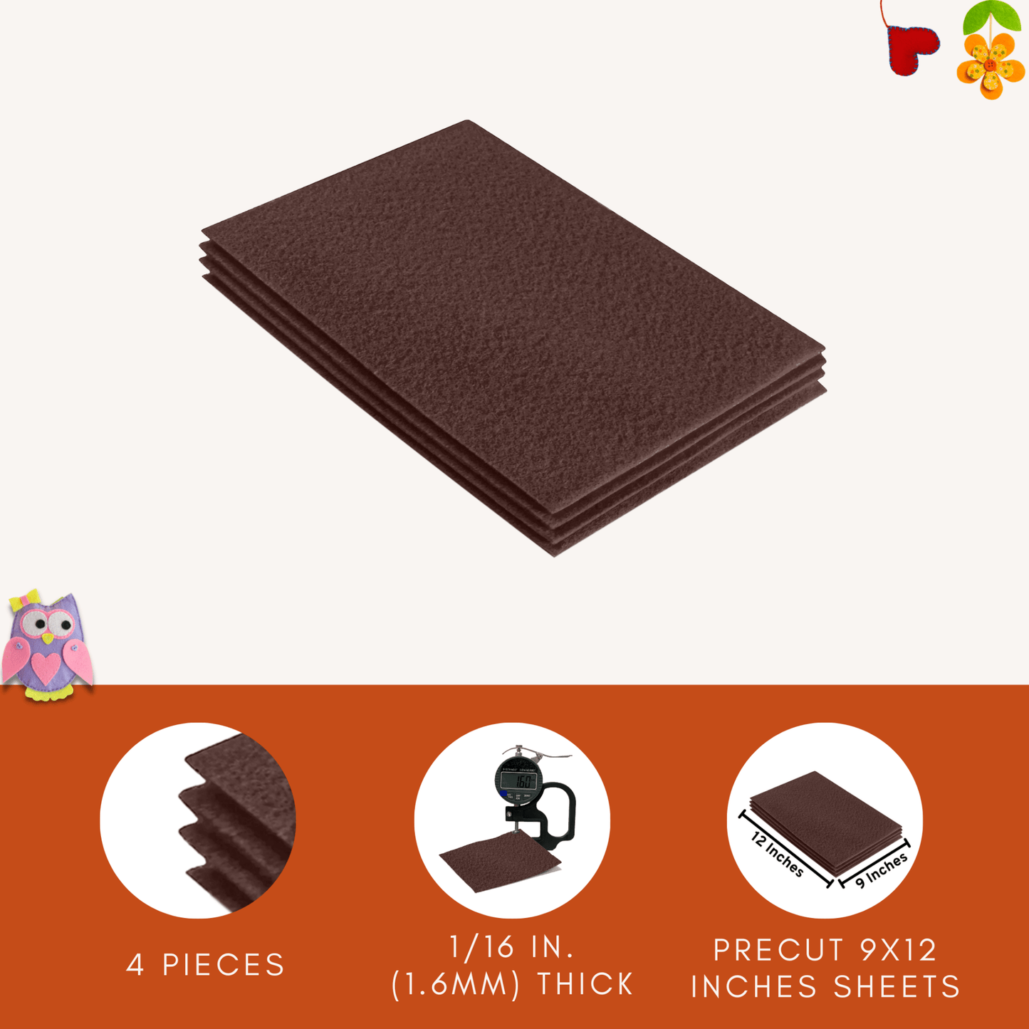 FabricLA Acrylic Felt 9"X12" Sheet Packs | Light Brown