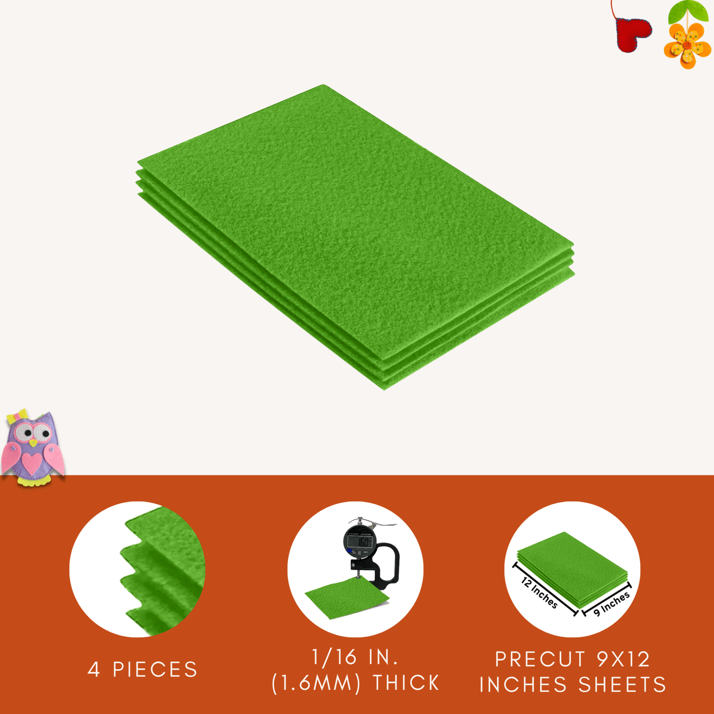 FabricLA Acrylic Felt 9"X12" Sheet Packs | Lime
