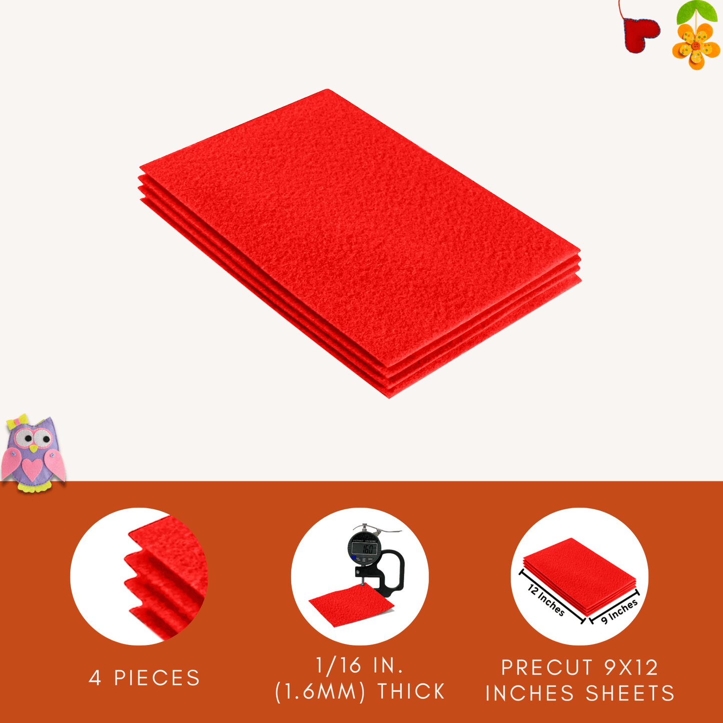 FabricLA Acrylic Felt 9"X12" Sheet Packs | Hot Orange