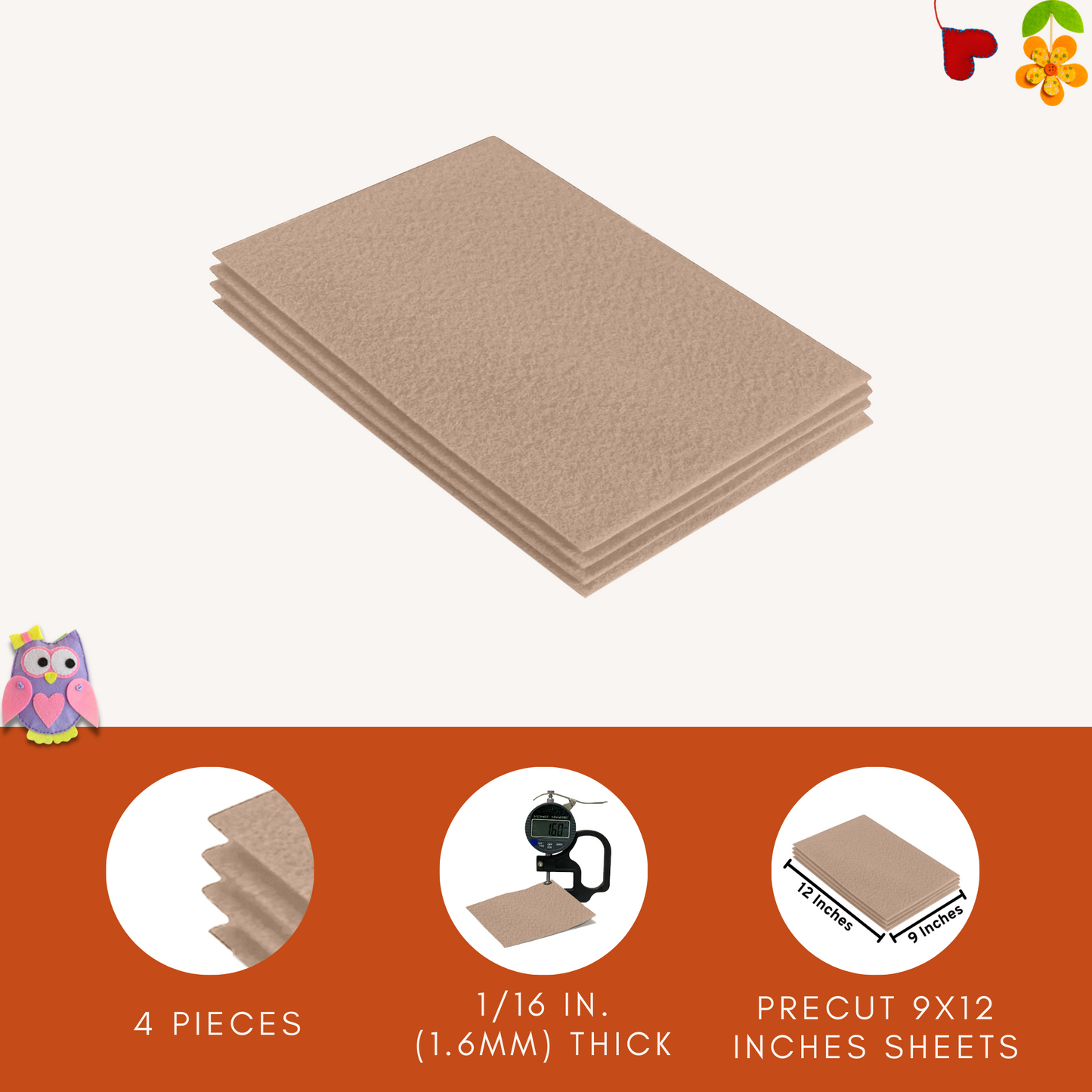FabricLA Acrylic Felt 9"X12" Sheet Packs | Sandy