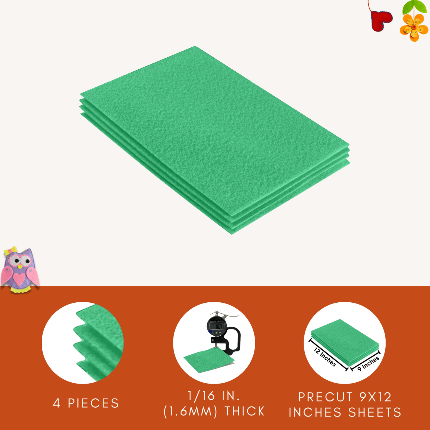 FabricLA Acrylic Felt 9"X12" Sheet Packs | Mint