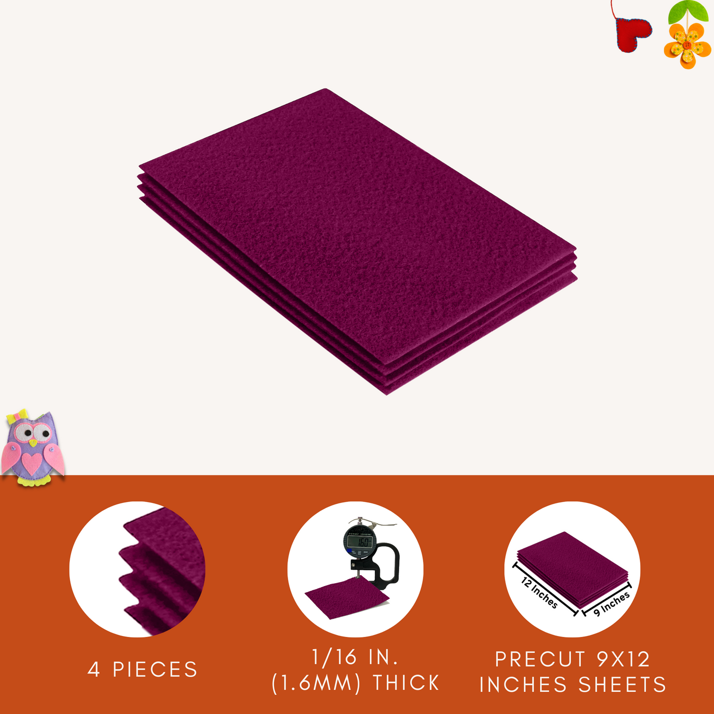 FabricLA Acrylic Felt 9"X12" Sheet Packs | Oxblood Burgundy