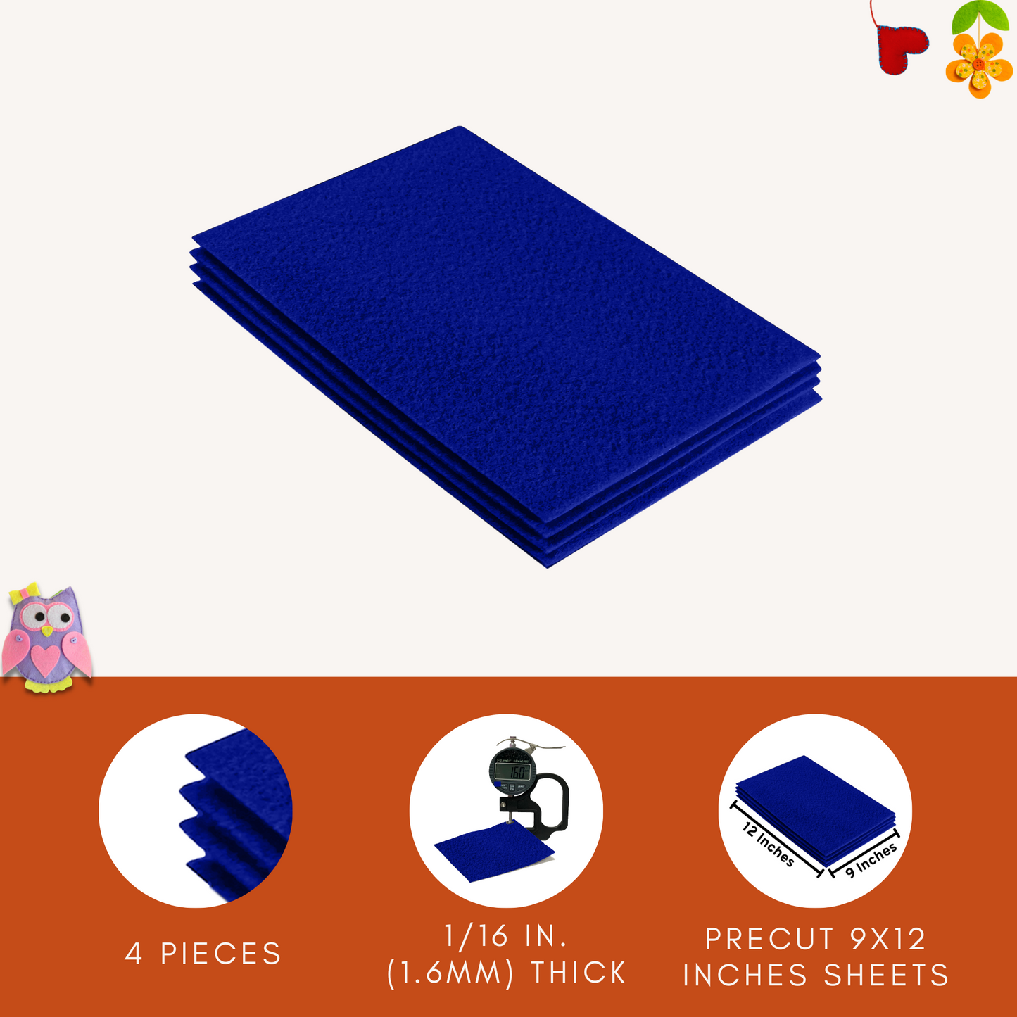 FabricLA Acrylic Felt 9"X12" Sheet Packs | Royal Blue