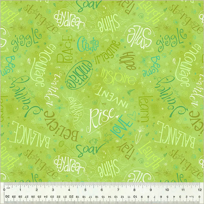 Green Lime Noteworthy Aspirations 44"/45 Fabric Per Yard