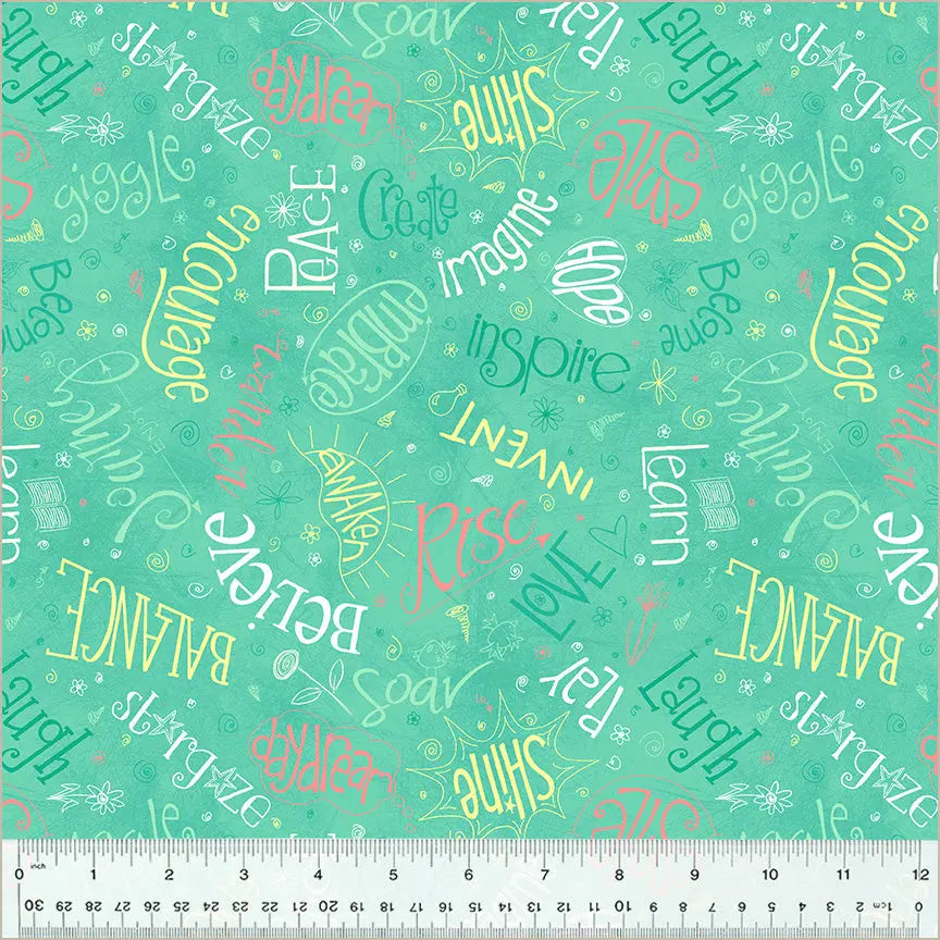 Green Turquoise Noteworthy Aspirations 44"/45 Fabric Per Yard