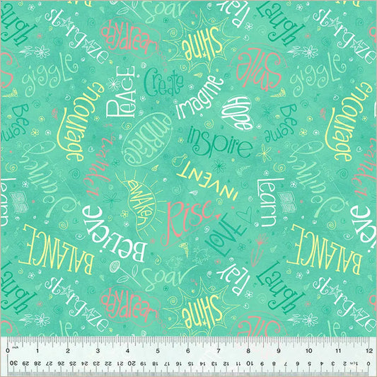 Green Turquoise Noteworthy Aspirations 44"/45 Fabric Per Yard