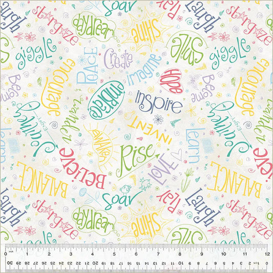 White Ivory Noteworthy Aspirations 44"/45 Fabric Per Yard