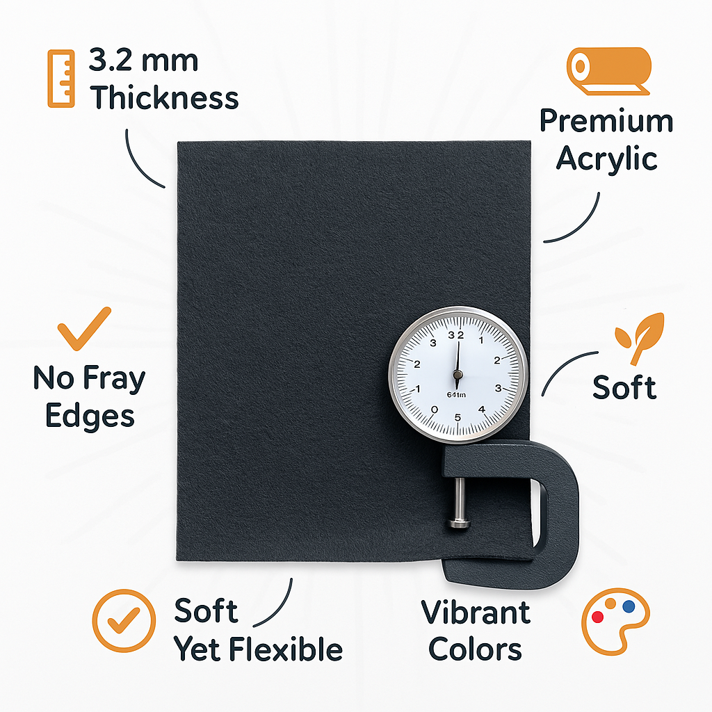 3.2mm Thick Acrylic Felt Sheets – 9x12" – Single Colors or Multi-Color Packs