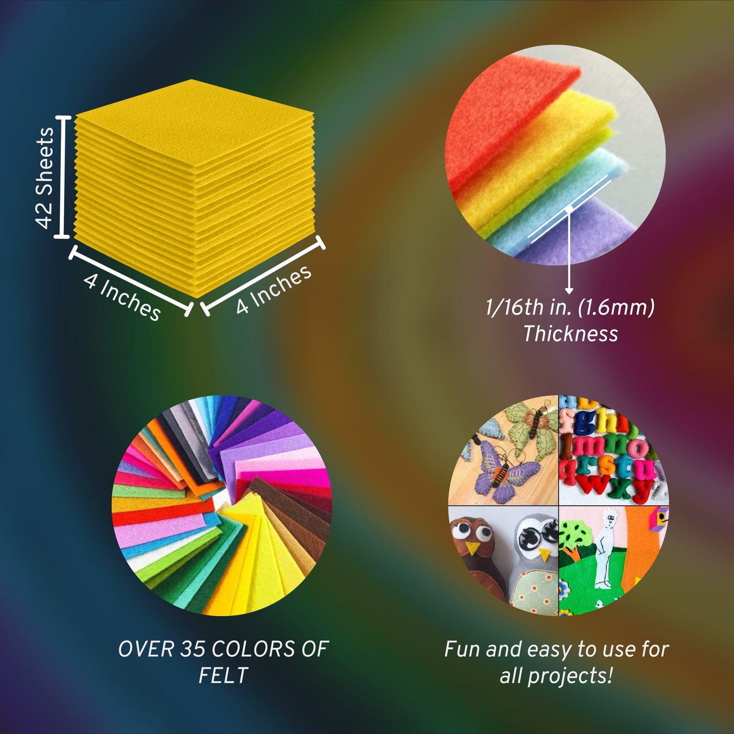 FabricLA Acrylic Felt Craft Sheet Packs – Yellow | Soft 100% Acrylic Felt Sheets for DIY & Crafts