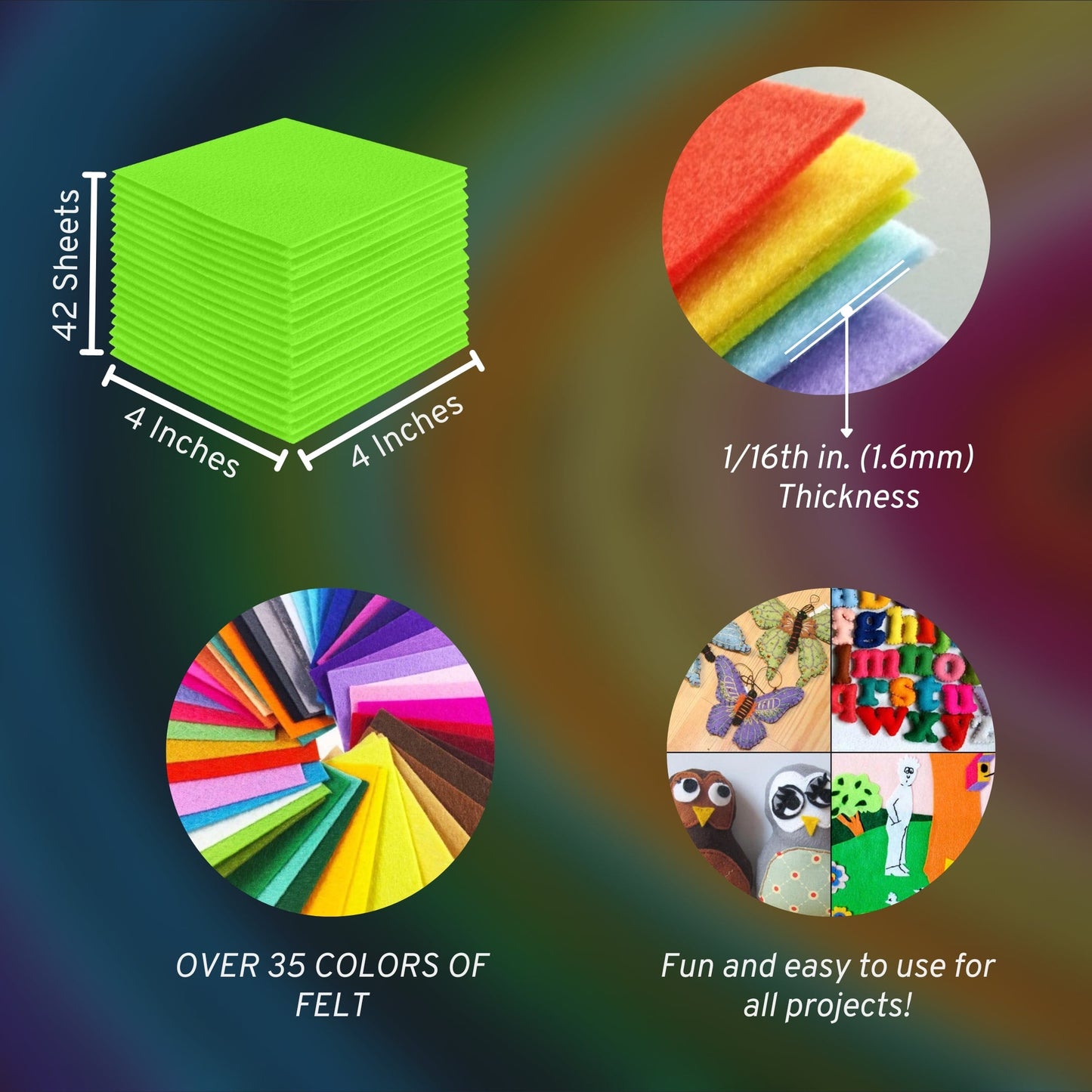 FabricLA Acrylic Felt Craft Sheet Packs – Neon Green | Soft 100% Acrylic Felt Sheets for DIY & Crafts