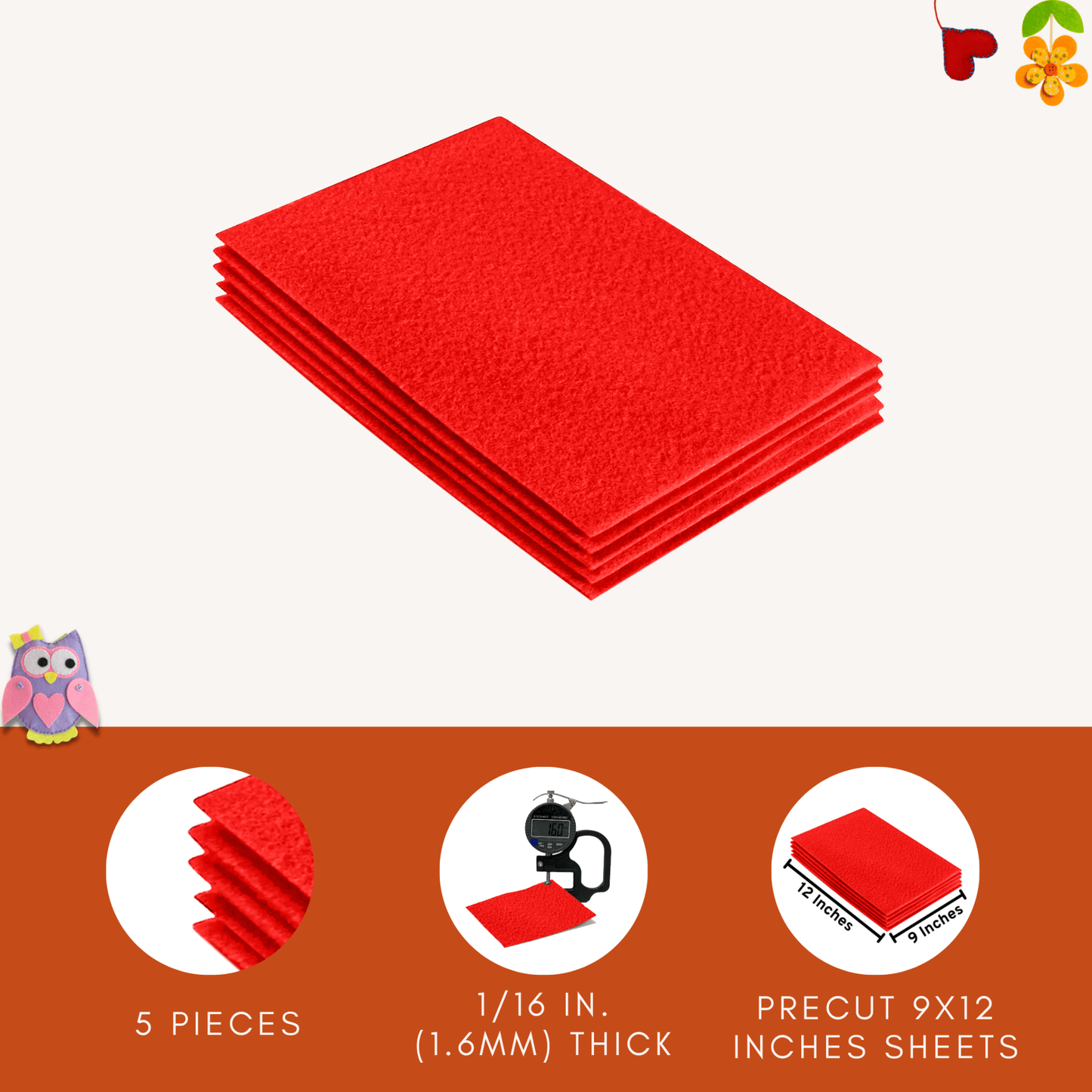 FabricLA Acrylic Felt 9"X12" Sheet Packs | Hot Orange