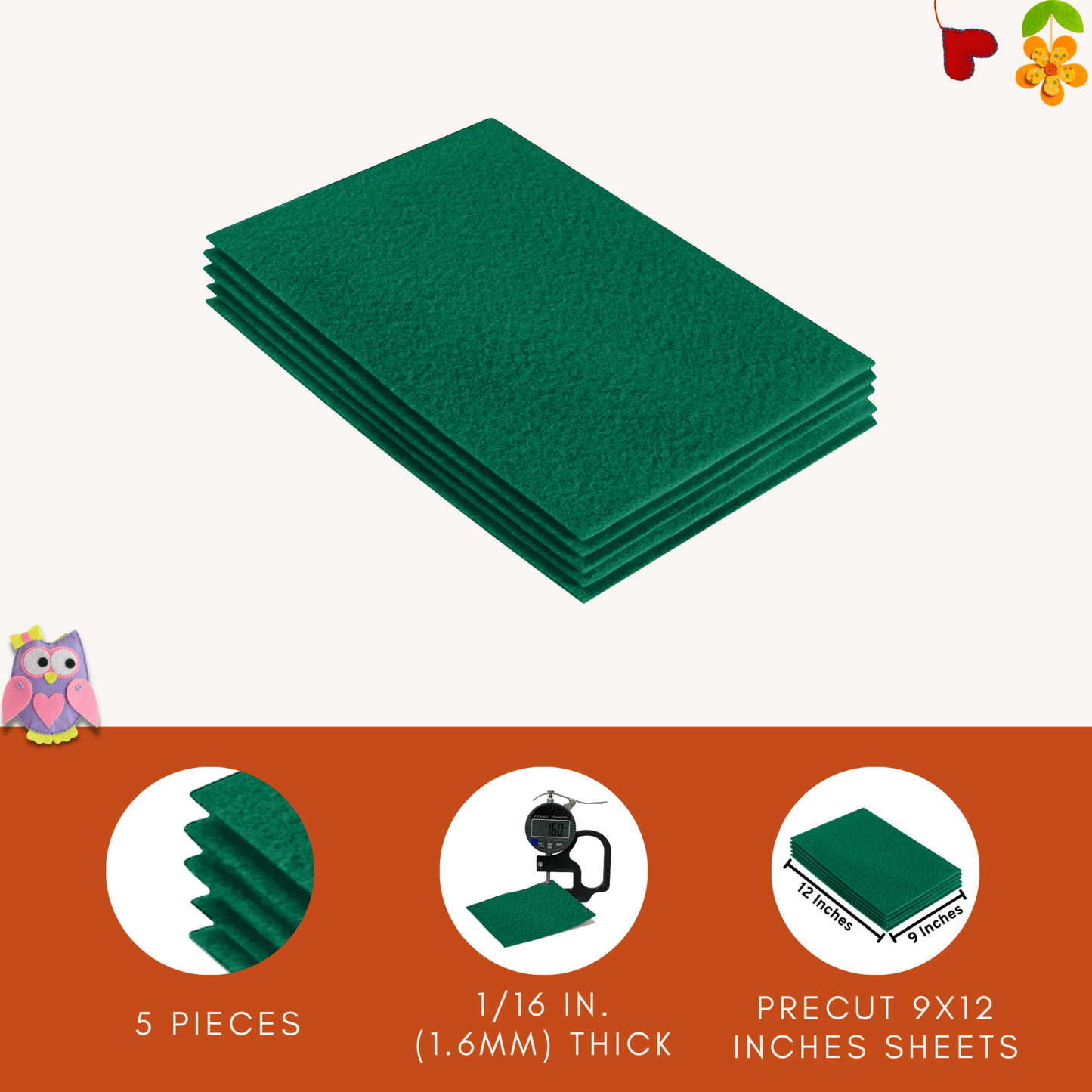 FabricLA Acrylic Felt 9"X12" Sheet Packs | Kelly Green