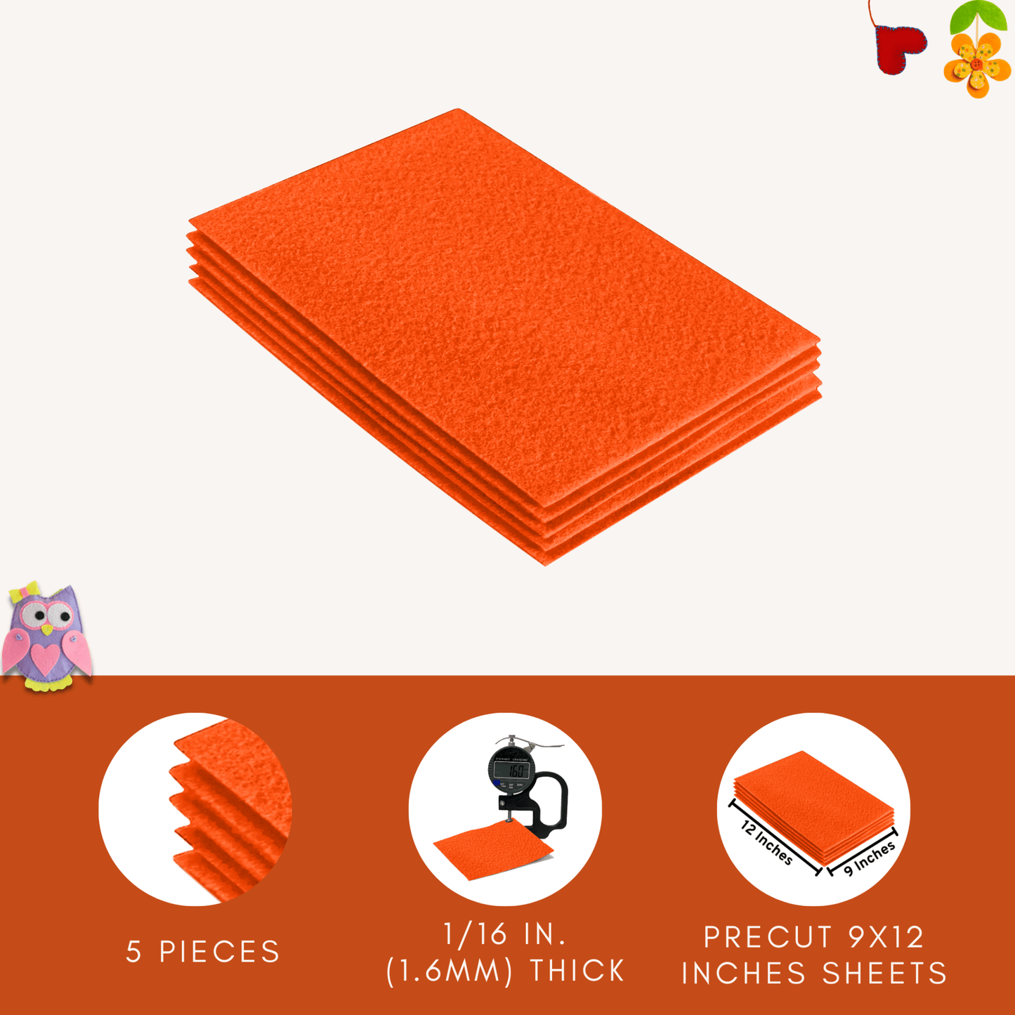 FabricLA Acrylic Felt 9"X12" Sheet Packs | Light Orange