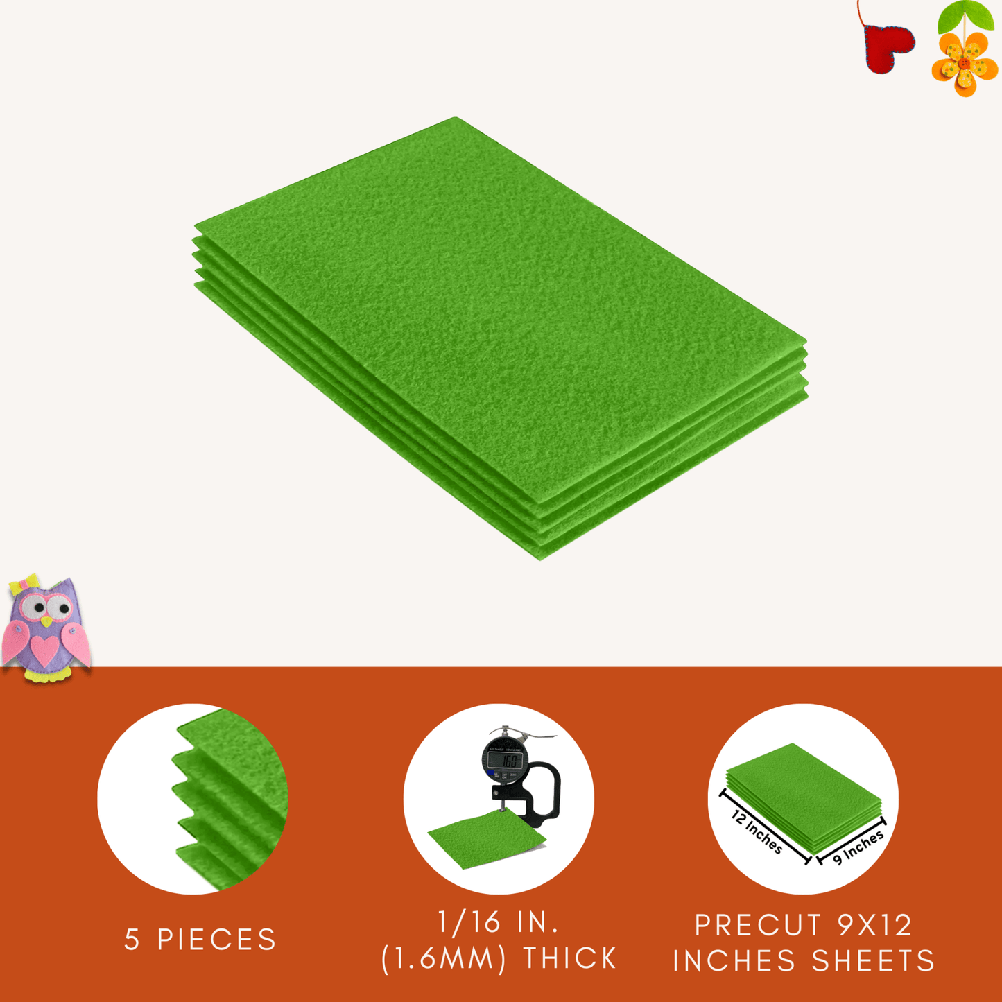 FabricLA Acrylic Felt 9"X12" Sheet Packs | Lime