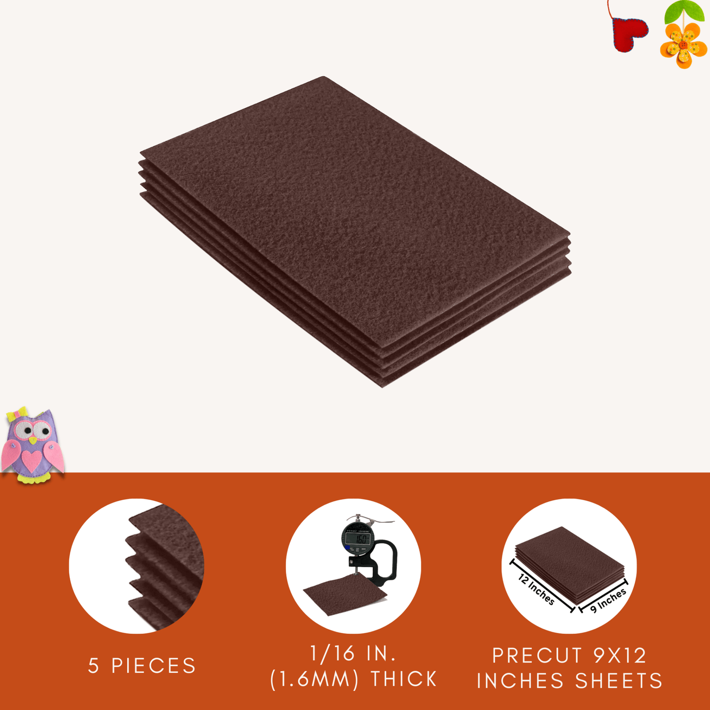 FabricLA Acrylic Felt 9"X12" Sheet Packs | Light Brown
