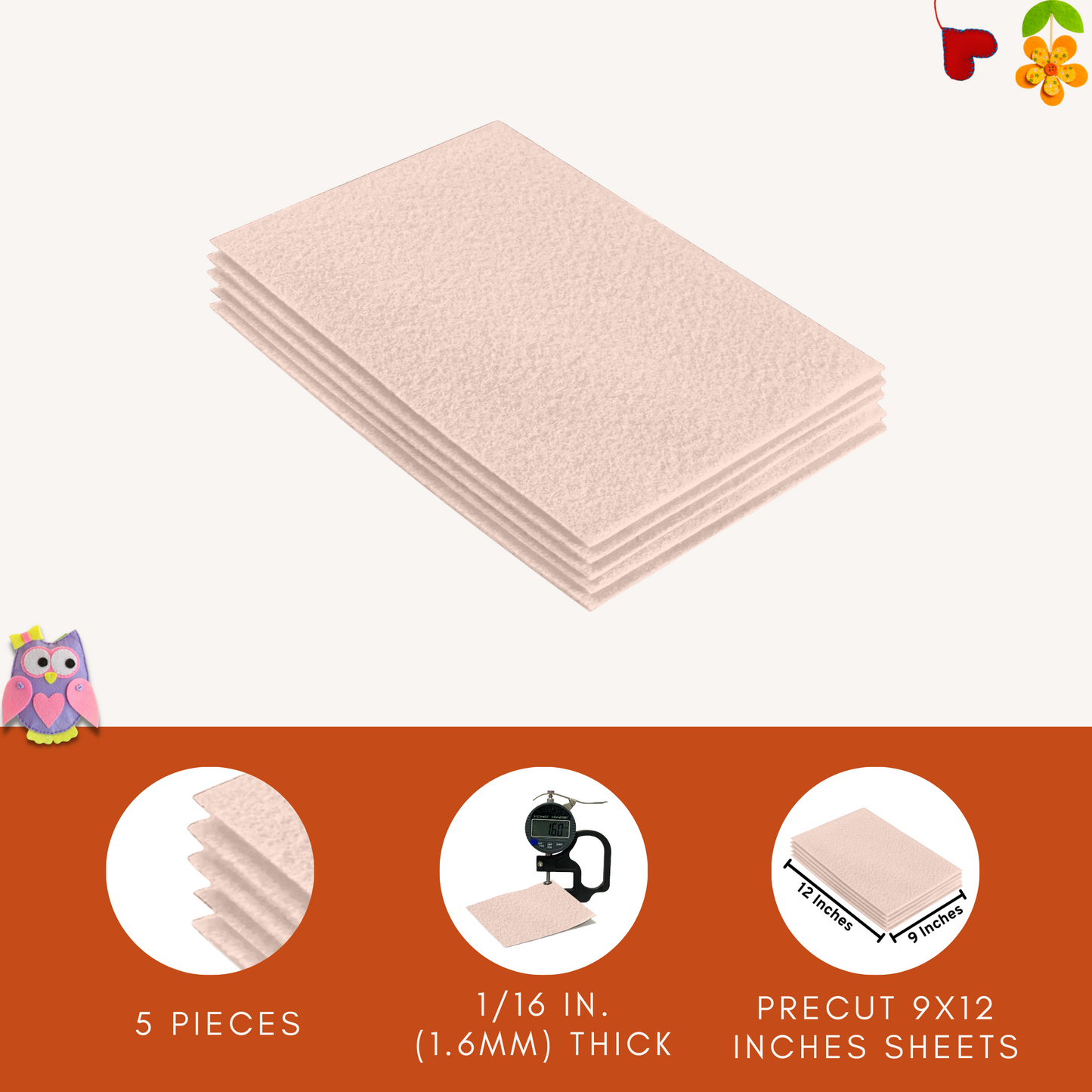 FabricLA Acrylic Felt 9"X12" Sheet Packs | Sand