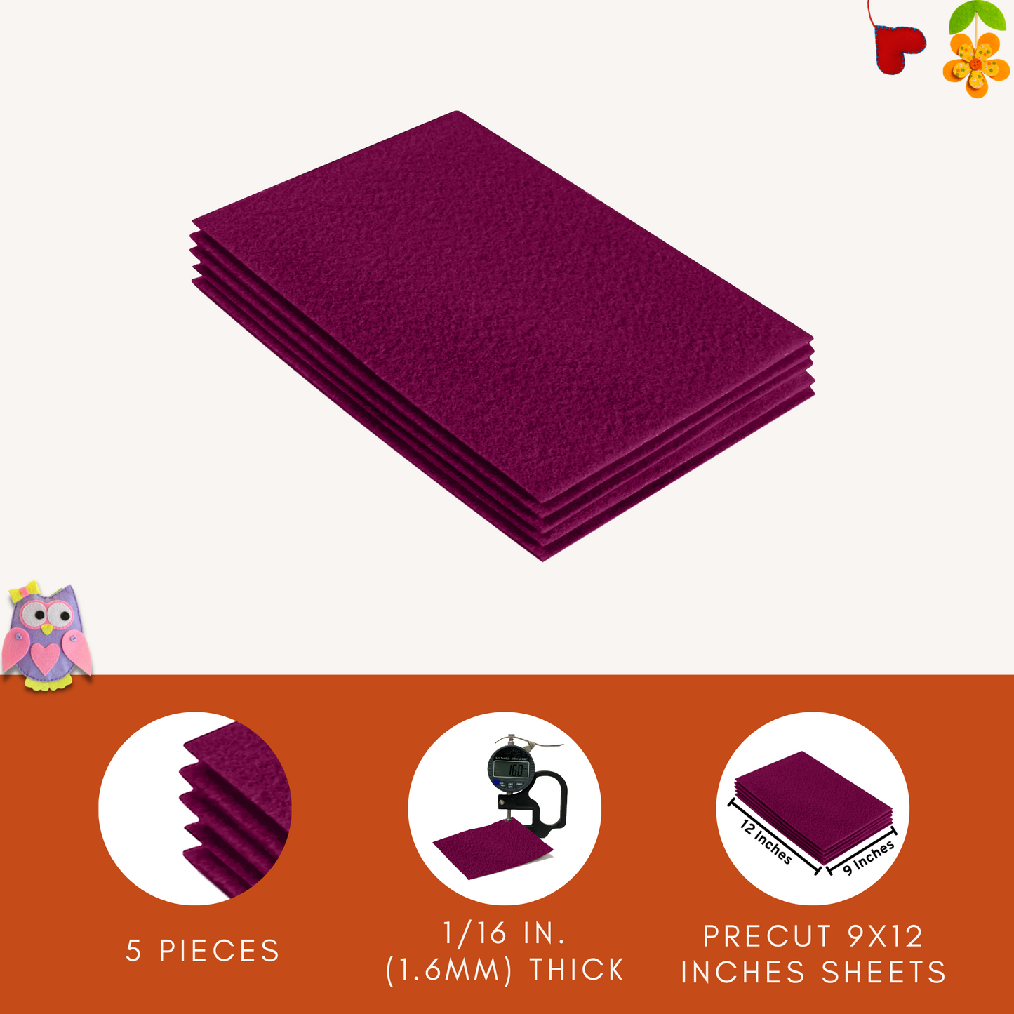 FabricLA Acrylic Felt 9"X12" Sheet Packs | Oxblood Burgundy