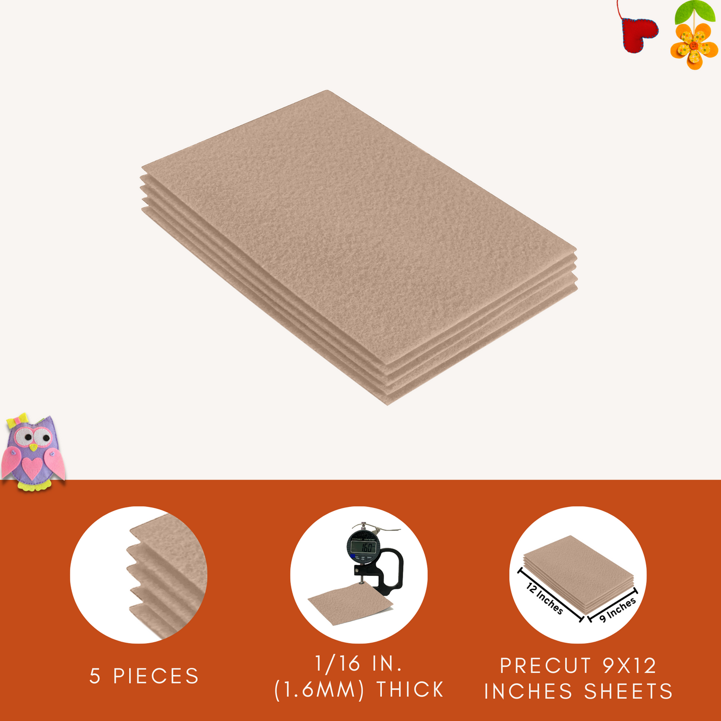 FabricLA Acrylic Felt 9"X12" Sheet Packs | Sandy