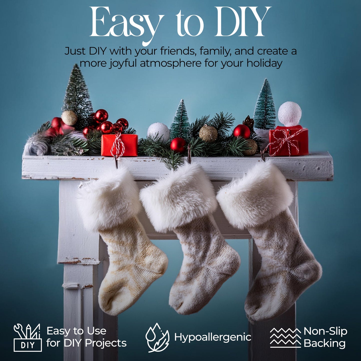 FabricLA Faux Fur Ribbon Trim Fabric -  Soft Christmas Fur Great for Crafting, Sewing, and Decorating - White