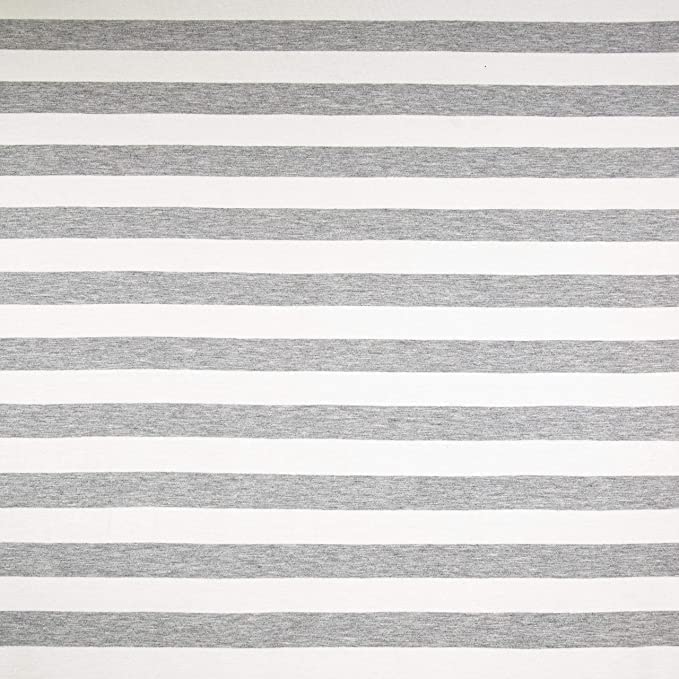 FabricLA Rayon Spandex Jersey Knit Fabric – 1" Stripes (Cream & Grey) | 58/60" Wide, 220 GSM, 4-Way Stretch – By the Yard
