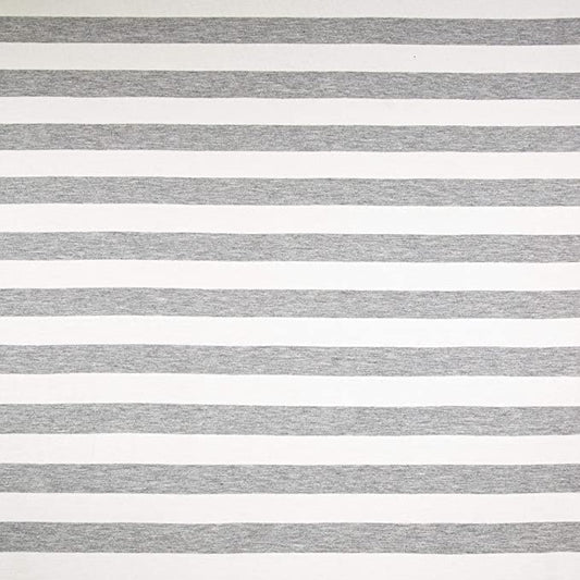 FabricLA Rayon Spandex Jersey Knit Fabric – 1" Stripes (Cream & Grey) | 58/60" Wide, 220 GSM, 4-Way Stretch – By the Yard