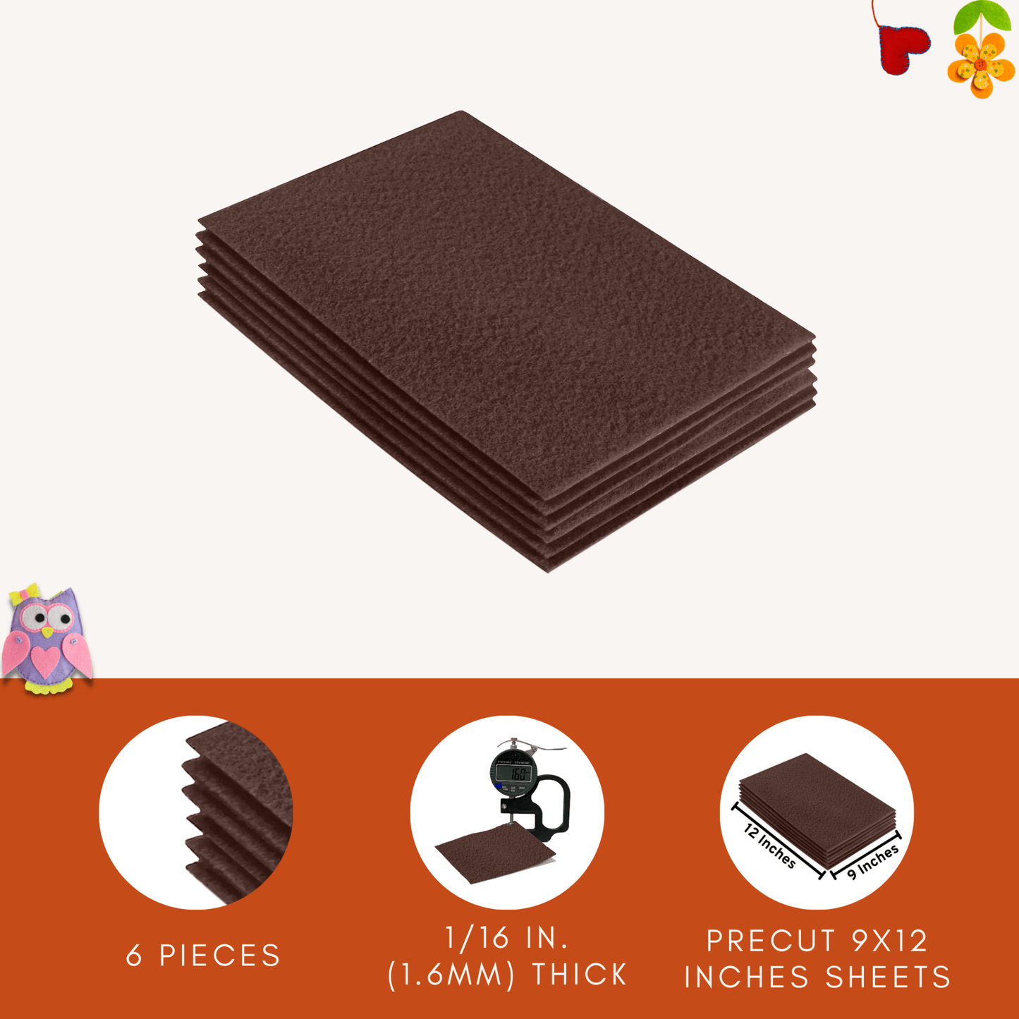 FabricLA Acrylic Felt 9"X12" Sheet Packs | Light Brown