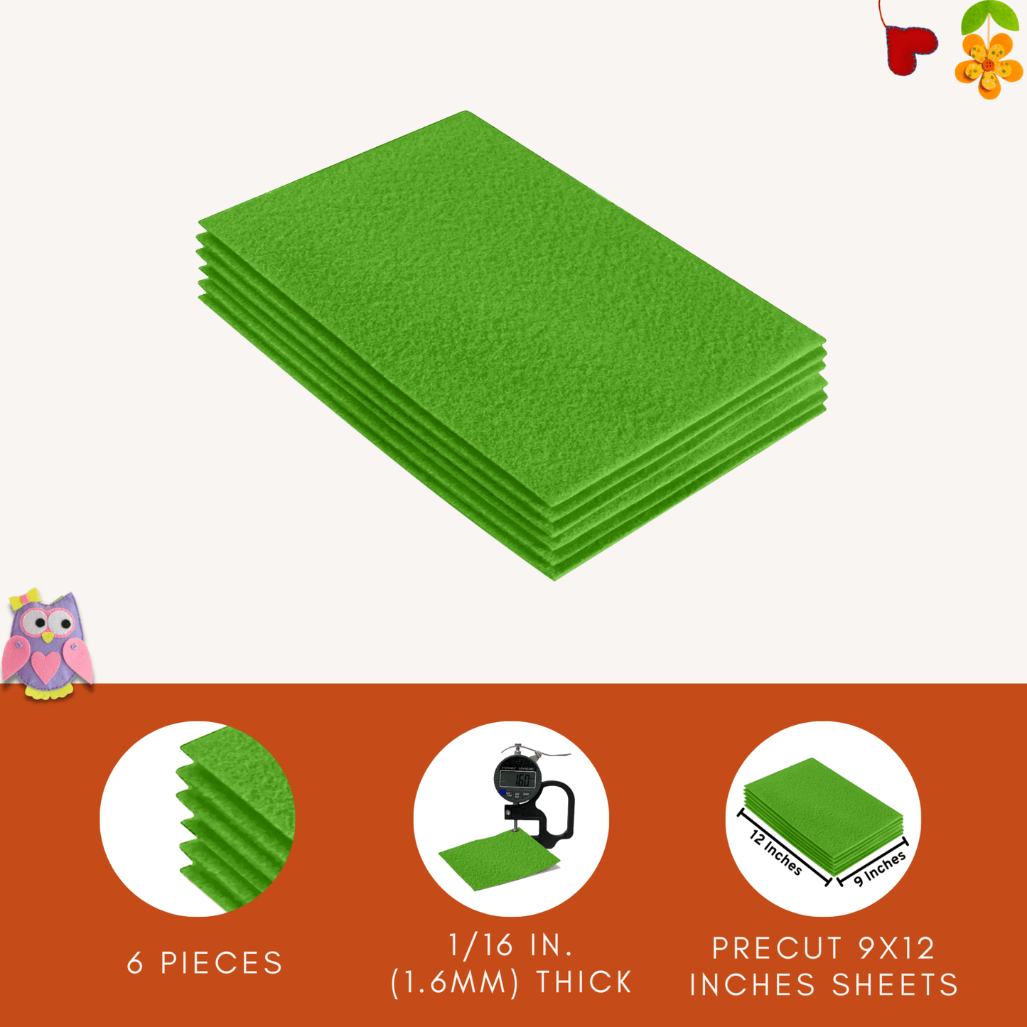 FabricLA Acrylic Felt 9"X12" Sheet Packs | Lime