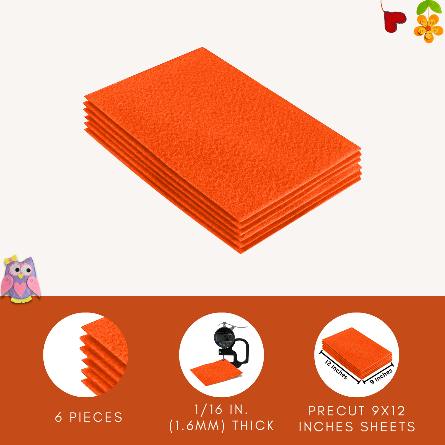FabricLA Acrylic Felt 9"X12" Sheet Packs | Light Orange