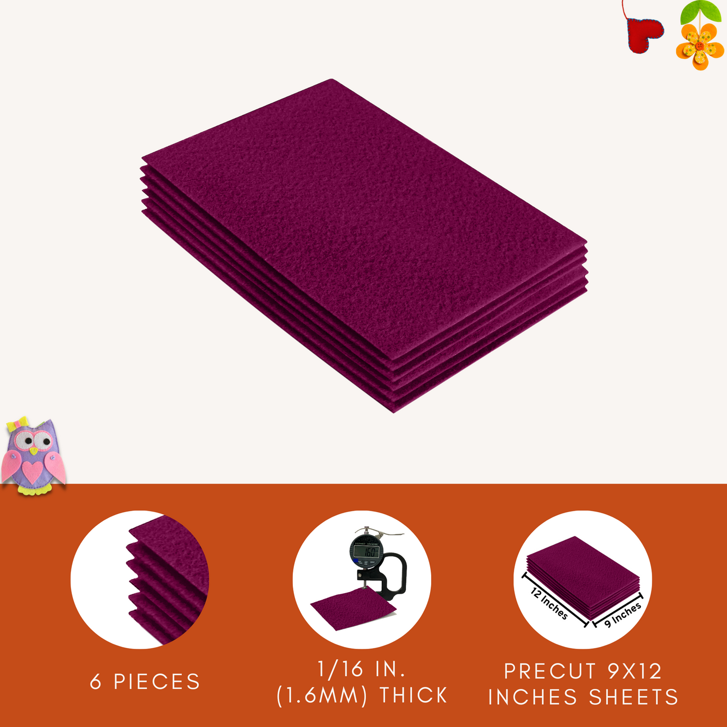 FabricLA Acrylic Felt 9"X12" Sheet Packs | Oxblood Burgundy