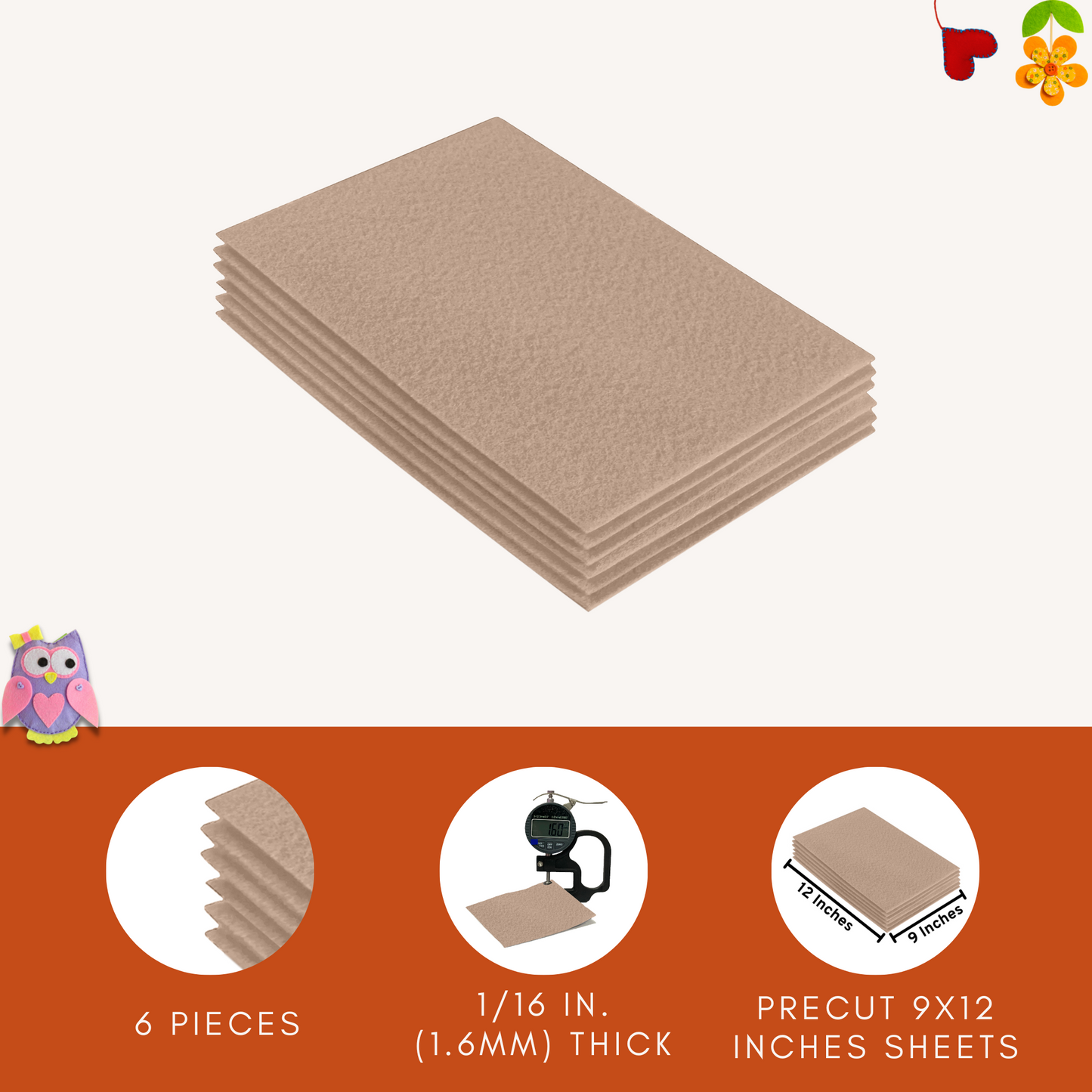 FabricLA Acrylic Felt 9"X12" Sheet Packs | Sandy