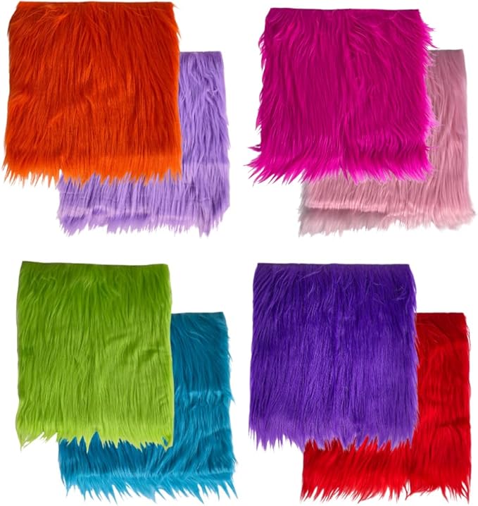 Faux Fur Fabric Squares - Shaggy Fur Patches 10x10 Inches for DIY Crafts, Chair Covers, Seat Cushions - Available in 4, 8, 16 Packs
