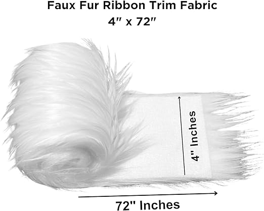 FabricLA Faux Fur Ribbon Trim Fabric -  Soft Christmas Fur Great for Crafting, Sewing, and Decorating - White