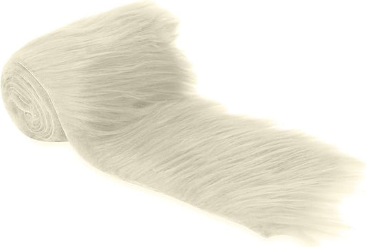 FabricLA Mohair Shaggy Faux Fur Fabric - Pre Cut Strips | Trim Ribbon | DIY Craft, Hobby, Costume, Decoration -Off White