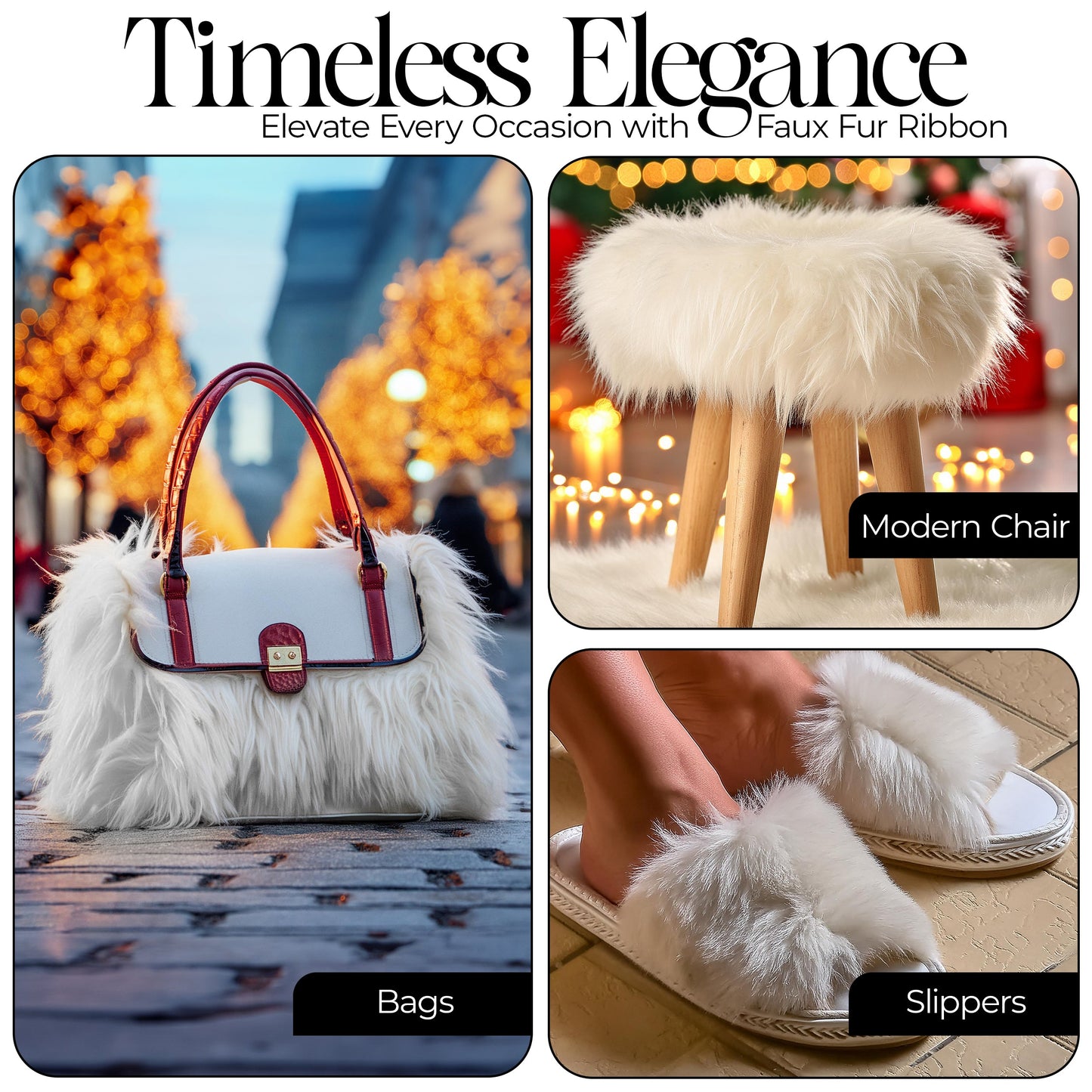 FabricLA Faux Fur Ribbon Trim Fabric -  Soft Christmas Fur Great for Crafting, Sewing, and Decorating - White