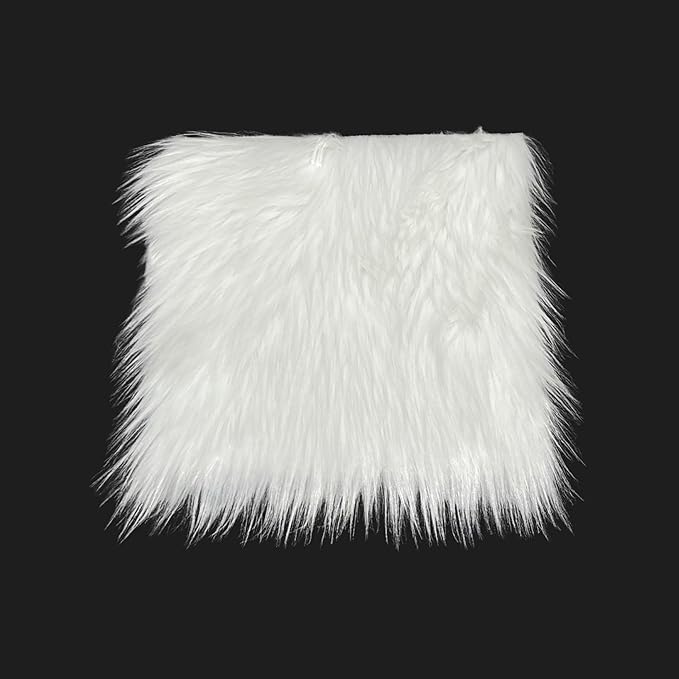 FabricLA Faux Fur Fabric - 8 Pieces Square Fur Material Fabric - 10" X 10" Inches (25cm x 25cm) - Shaggy Fur Patches Fabric Cuts Chair Cover Seat Cushion for DIY Craft - White