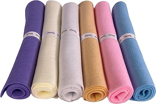 FabricLA Craft Felt Rolls 6 Pieces - 12" X 18" Inches Assorted Color Non-Woven Soft Felt Material - Acrylic Felt Roll for DIY Craftwork, Sewing and Patchwork - Pastel Lovers
