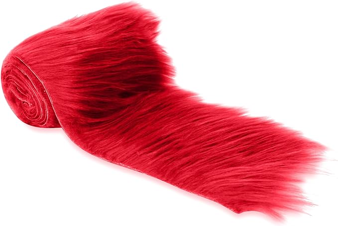 FabricLA Mohair Shaggy Faux Fur Fabric - Pre Cut Strips | Trim Ribbon | DIY Craft, Hobby, Costume, Decoration- Red