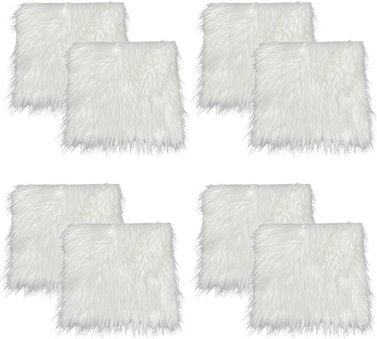 FabricLA Faux Fur Fabric - 8 Pieces Square Fur Material Fabric - 10" X 10" Inches (25cm x 25cm) - Shaggy Fur Patches Fabric Cuts Chair Cover Seat Cushion for DIY Craft - White