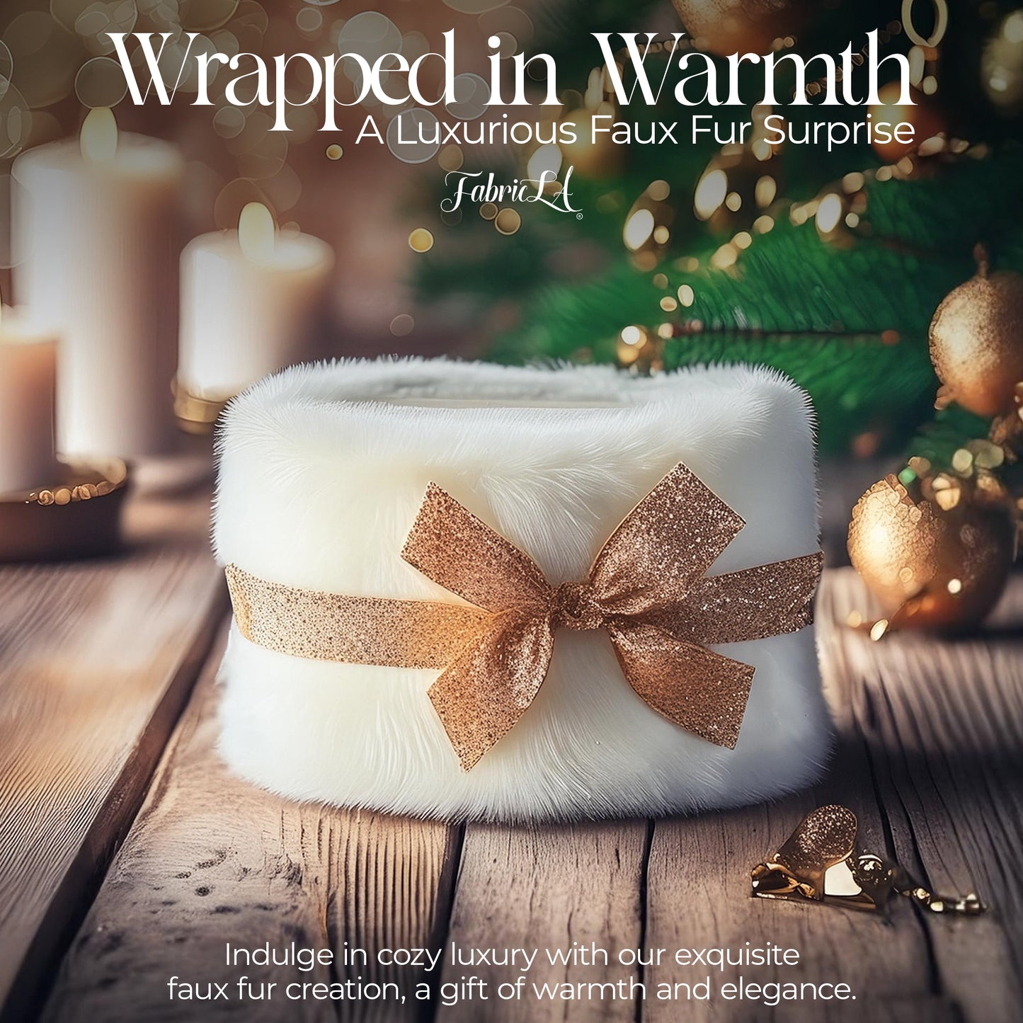 FabricLA Faux Fur Ribbon Trim Fabric -  Soft Christmas Fur Great for Crafting, Sewing, and Decorating - White