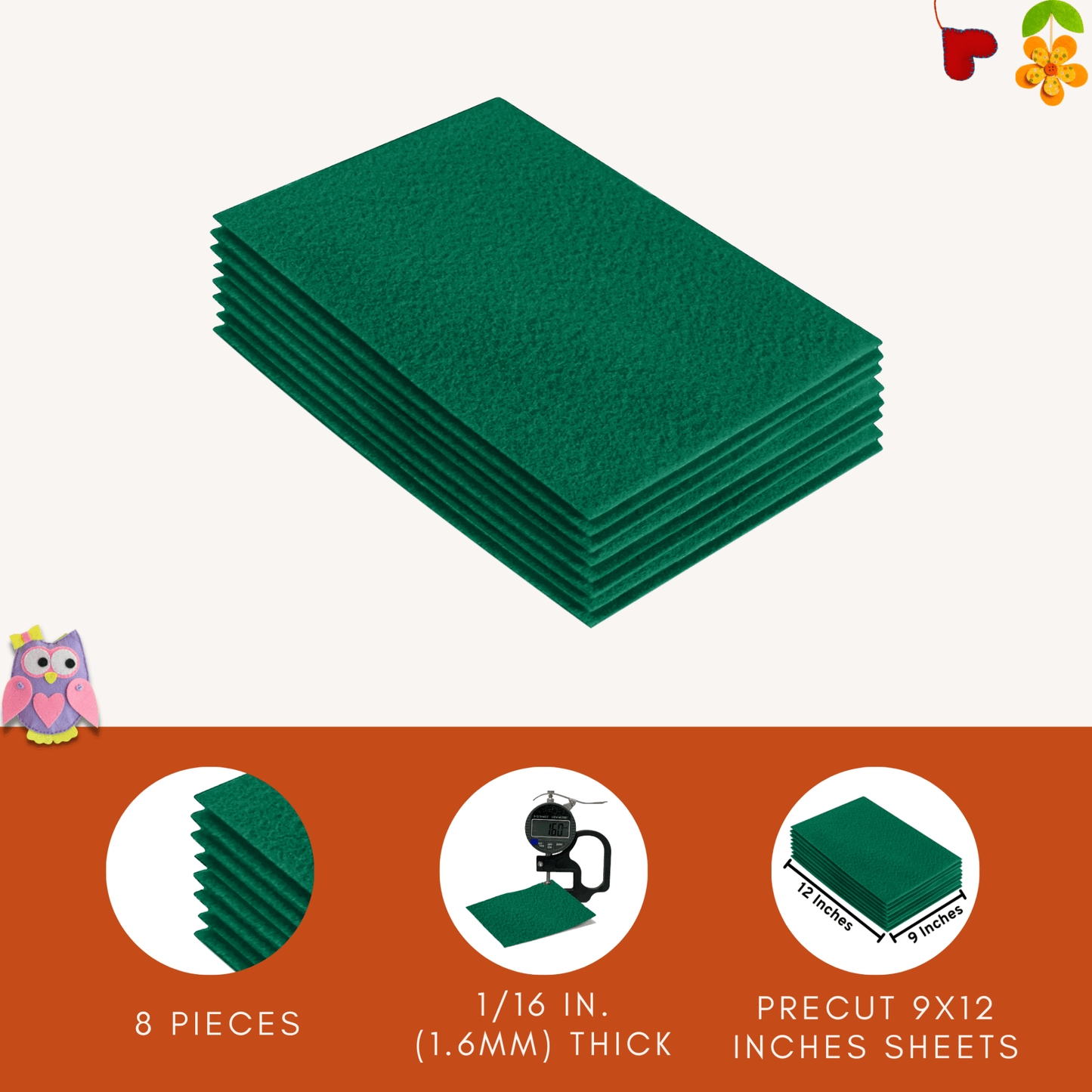 FabricLA Acrylic Felt 9"X12" Sheet Packs | Kelly Green