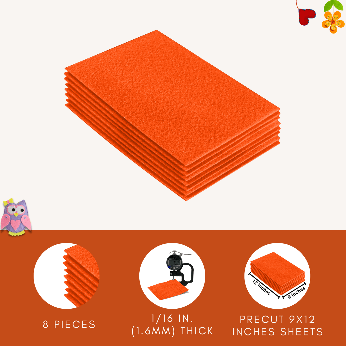 FabricLA Acrylic Felt 9"X12" Sheet Packs | Light Orange