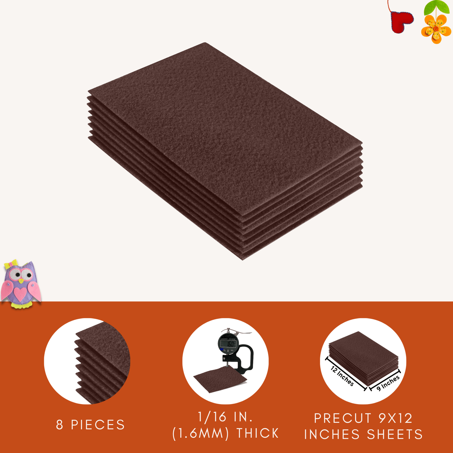 FabricLA Acrylic Felt 9"X12" Sheet Packs | Light Brown
