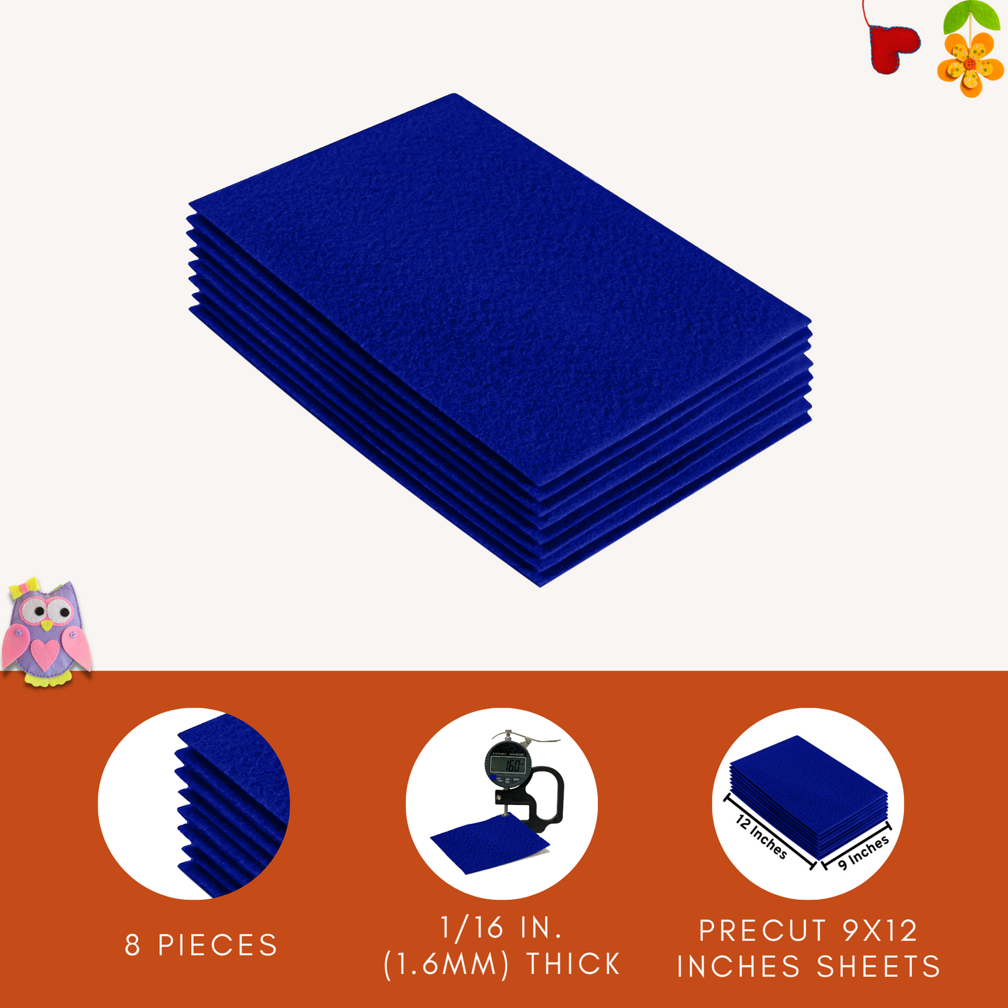 FabricLA Acrylic Felt 9"X12" Sheet Packs | Royal Blue
