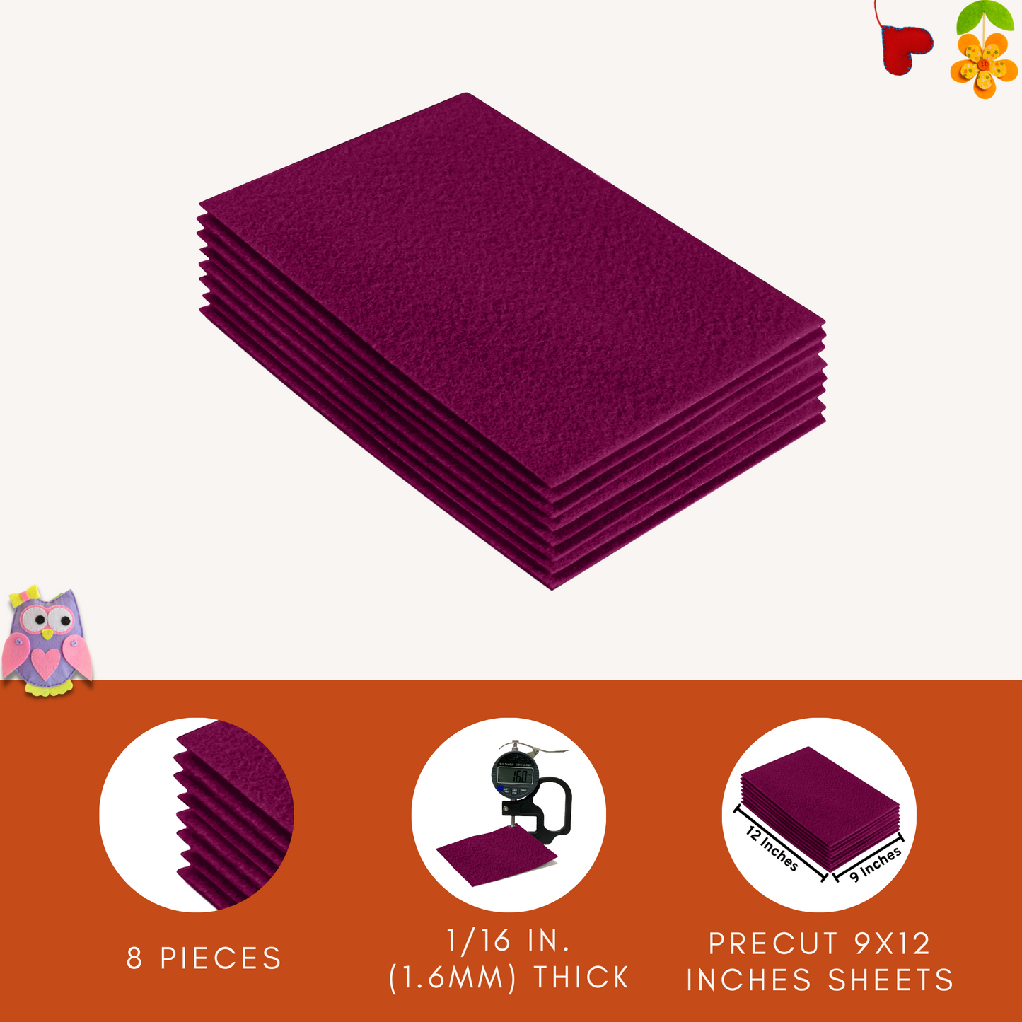 FabricLA Acrylic Felt 9"X12" Sheet Packs | Oxblood Burgundy