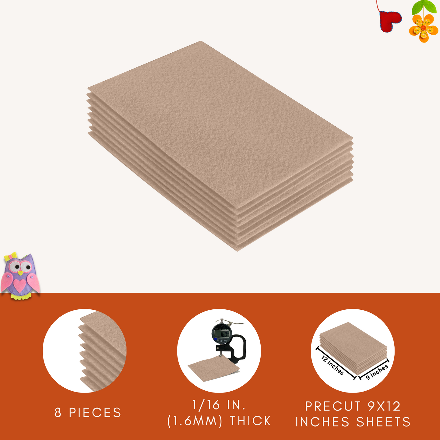 FabricLA Acrylic Felt 9"X12" Sheet Packs | Sandy