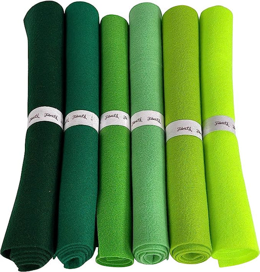 FabricLA Craft Felt Rolls 6 Pieces - 12" X 18" Inches Assorted Colors Non-Woven Soft Felt Material - Acrylic Felt Roll for DIY Craftwork, Sewing and Patchwork - Shade of Greens