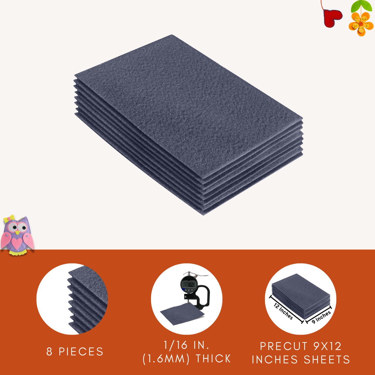 FabricLA Acrylic Felt 9"X12" Sheet Packs | Heather Grey